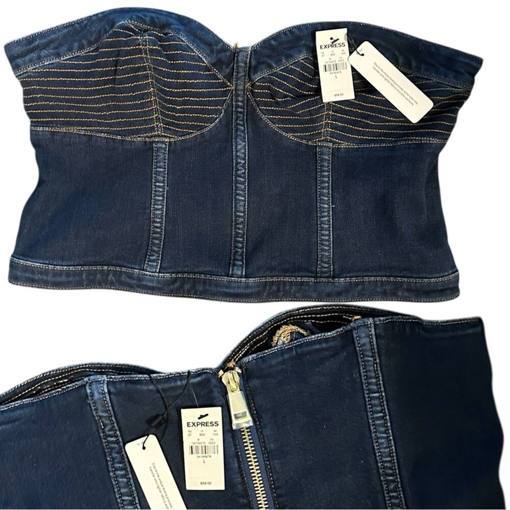 NWT Express Denim Corset Tank Top Zip Back Fitted Strapless Women's Size Large